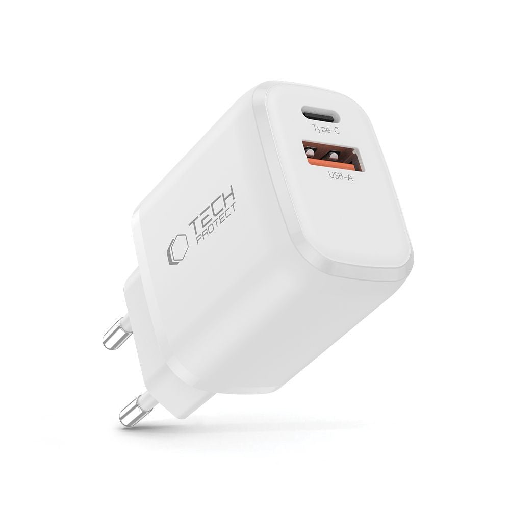 Επιτοίχιος Φορτιστής Tech-Protect NCA20 PD 20W QC3.0 USB-A / USB-C Λευκό | www.lightgear.gr