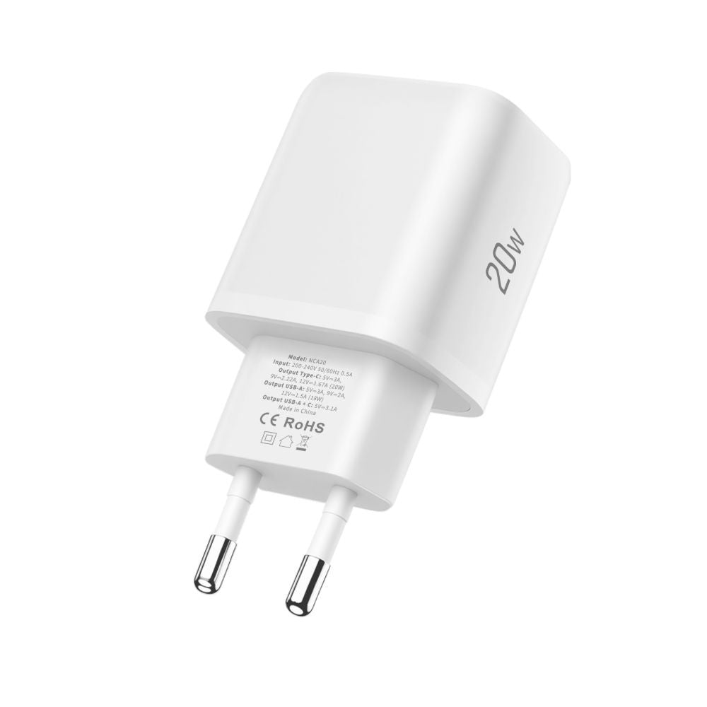 Επιτοίχιος Φορτιστής Tech-Protect NCA20 PD 20W QC3.0 USB-A / USB-C Λευκό | www.lightgear.gr