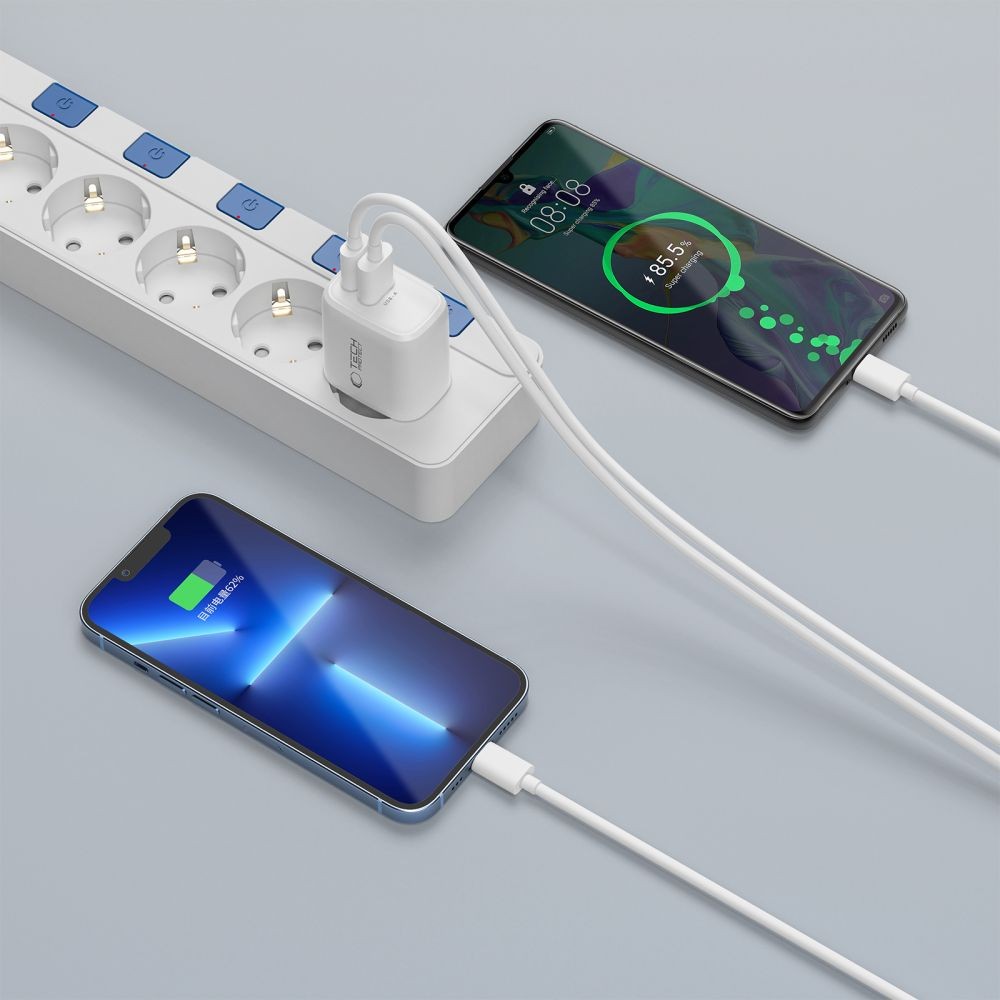 Επιτοίχιος Φορτιστής Tech-Protect NCA20 PD 20W QC3.0 USB-A / USB-C Λευκό | www.lightgear.gr