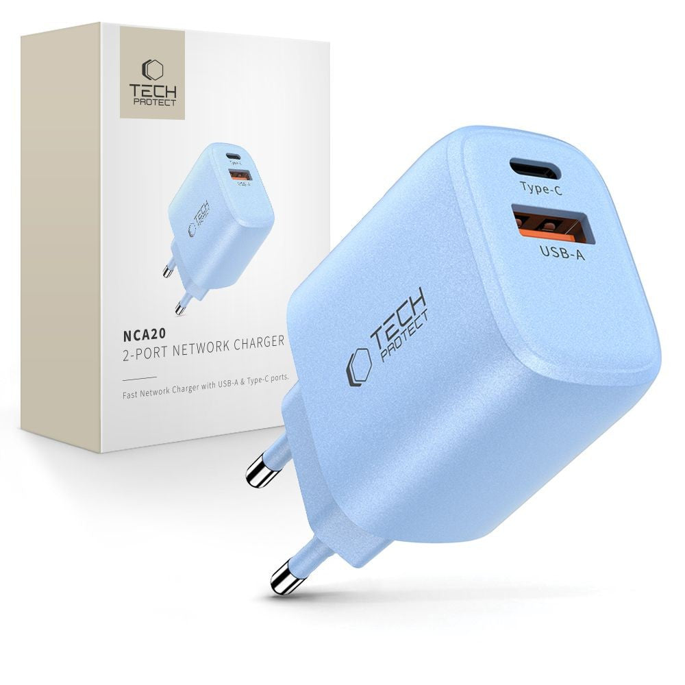 Επιτοίχιος Φορτιστής Tech-Protect NCA20 PD 20W QC3.0 USB-A / USB-C Μπλε | www.lightgear.gr