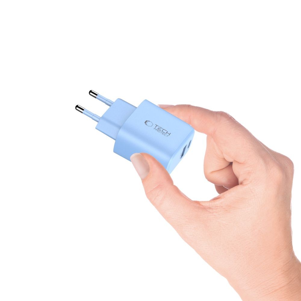 Επιτοίχιος Φορτιστής Tech-Protect NCA20 PD 20W QC3.0 USB-A / USB-C Μπλε | www.lightgear.gr