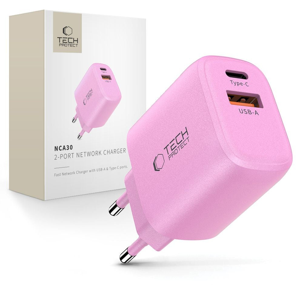 Επιτοίχιος Φορτιστής Tech-Protect NCA30 PD 30W QC3.0 USB-A / USB-C Ροζ | www.lightgear.gr