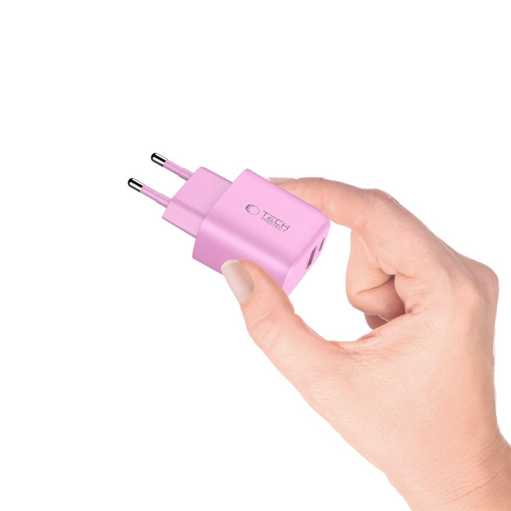 Επιτοίχιος Φορτιστής Tech-Protect NCA30 PD 30W QC3.0 USB-A / USB-C Ροζ | www.lightgear.gr