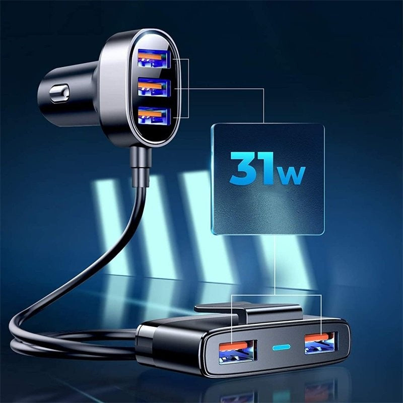 Ταχυφορτιστής Αυτοκινήτου Joyroom 5x USB 6.2A με Extension Cable Μαύρο (JR-CL03) | www.lightgear.gr