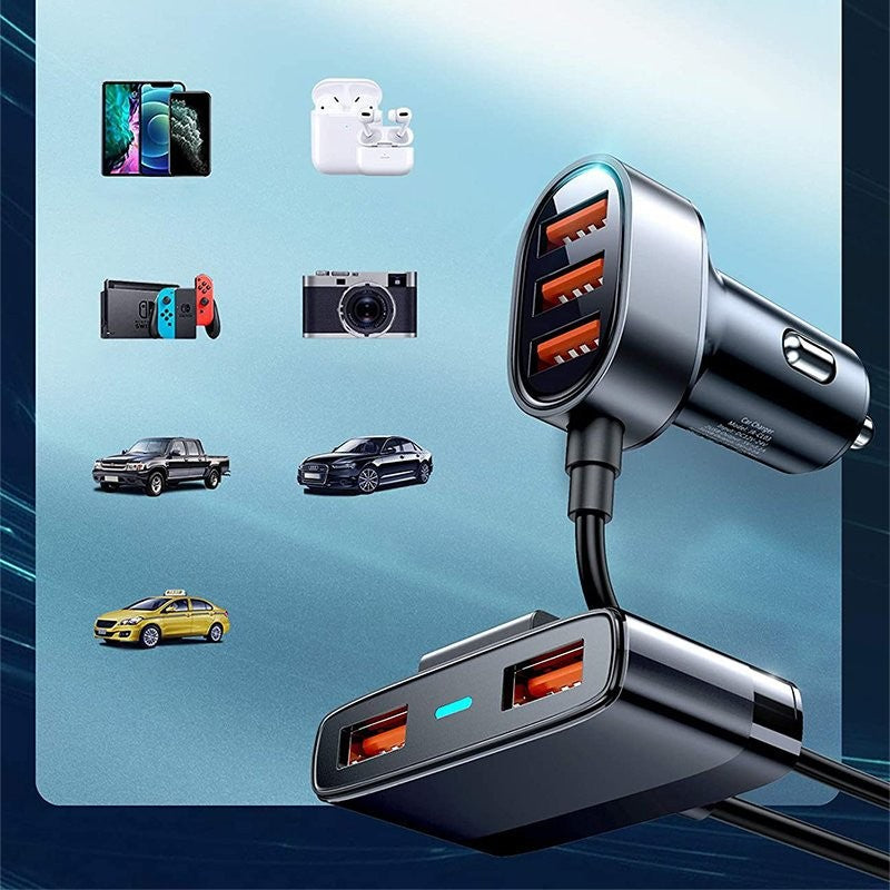 Ταχυφορτιστής Αυτοκινήτου Joyroom 5x USB 6.2A με Extension Cable Μαύρο (JR-CL03) | www.lightgear.gr