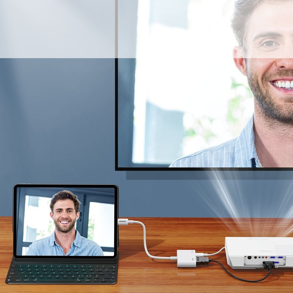 Adapter Joyroom S-H141 Lightning (Male) σε HDMI FullHD 1080p 60Hz (Female) / Lightning (Female) Λευκό | www.lightgear.gr