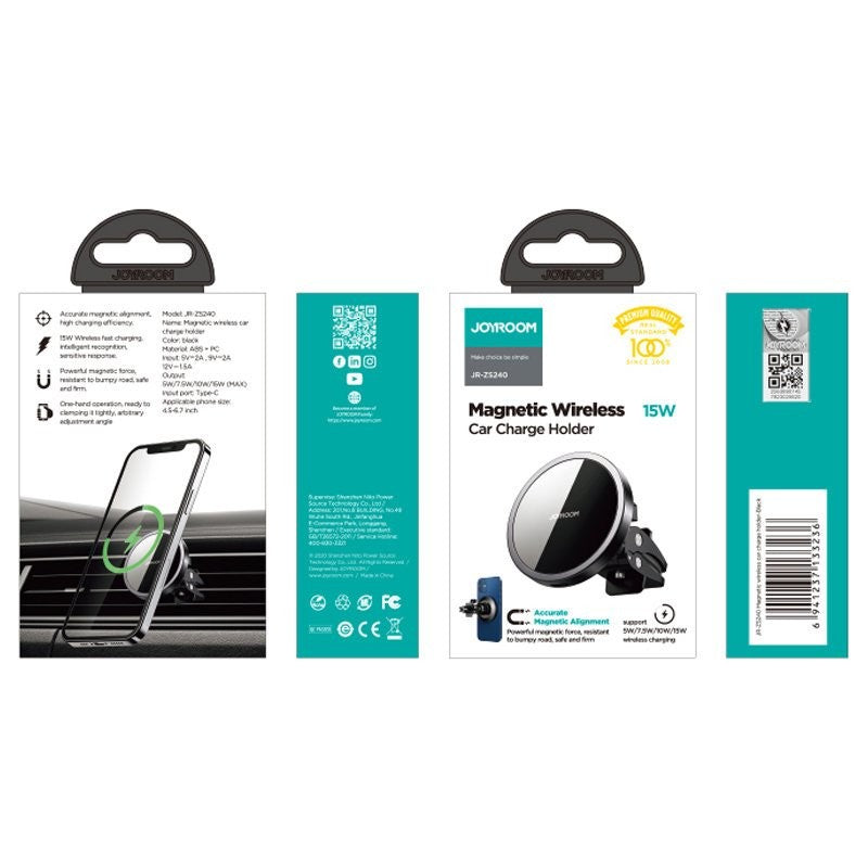 Car Magnetic Holder Qi Wireless Inductive Charger 15W Joyroom MagSafe Compatible για iPhone Μαύρο (JR-ZS240) | www.lightgear.gr