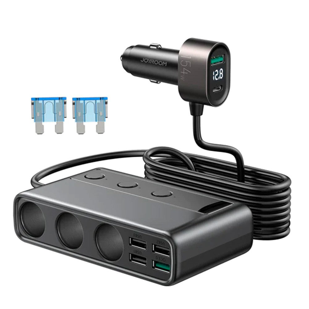 Φορτιστής Αυτοκινήτου Joyroom JR-CL06 9in1 154W 5x USB-A / USB-C / 3x Cigarette Lighter Socket PD QC PPS Μαύρο | www.lightgear.gr