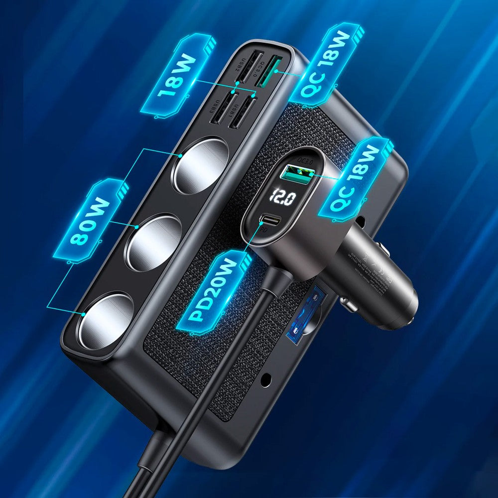 Φορτιστής Αυτοκινήτου Joyroom JR-CL06 9in1 154W 5x USB-A / USB-C / 3x Cigarette Lighter Socket PD QC PPS Μαύρο | www.lightgear.gr