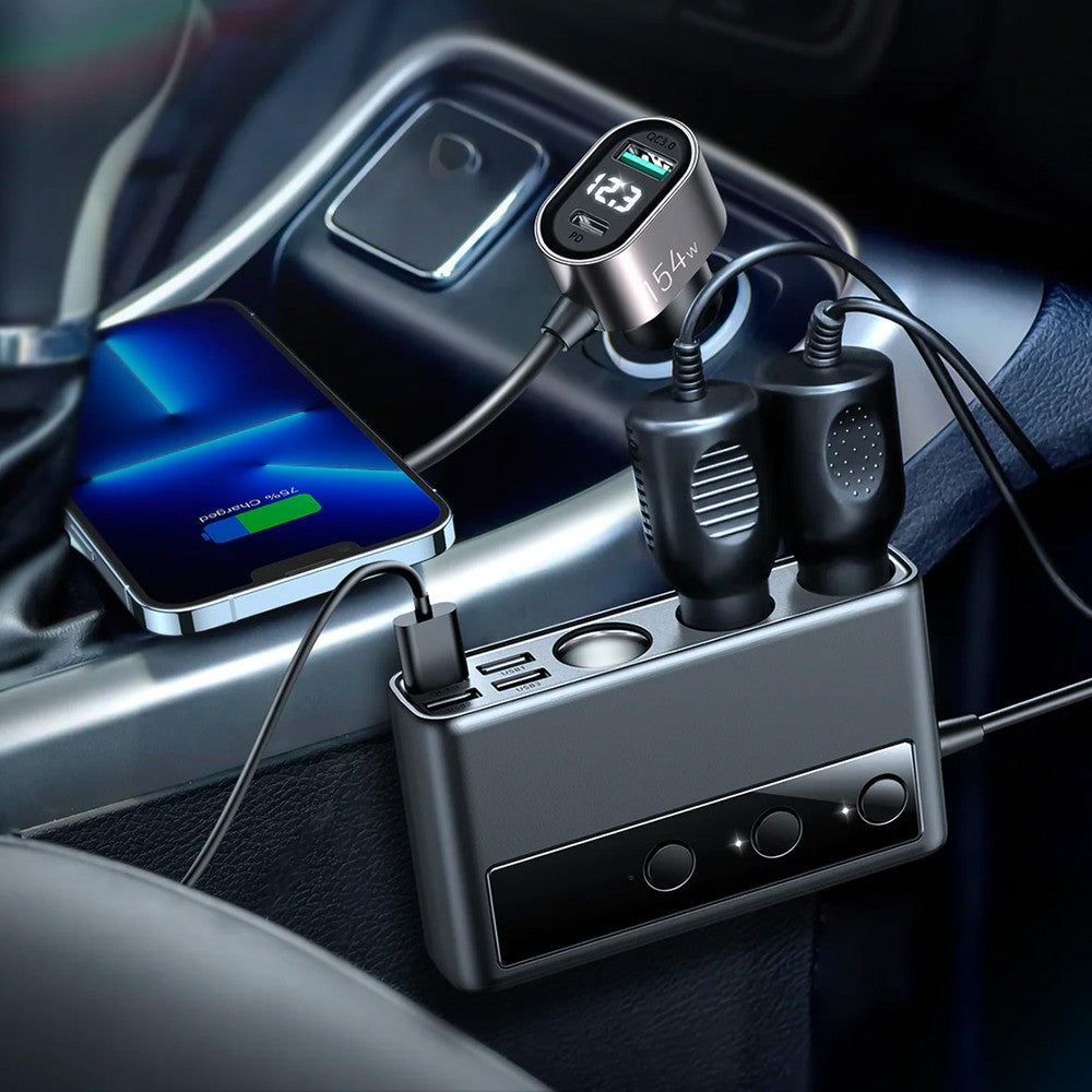 Φορτιστής Αυτοκινήτου Joyroom JR-CL06 9in1 154W 5x USB-A / USB-C / 3x Cigarette Lighter Socket PD QC PPS Μαύρο | www.lightgear.gr