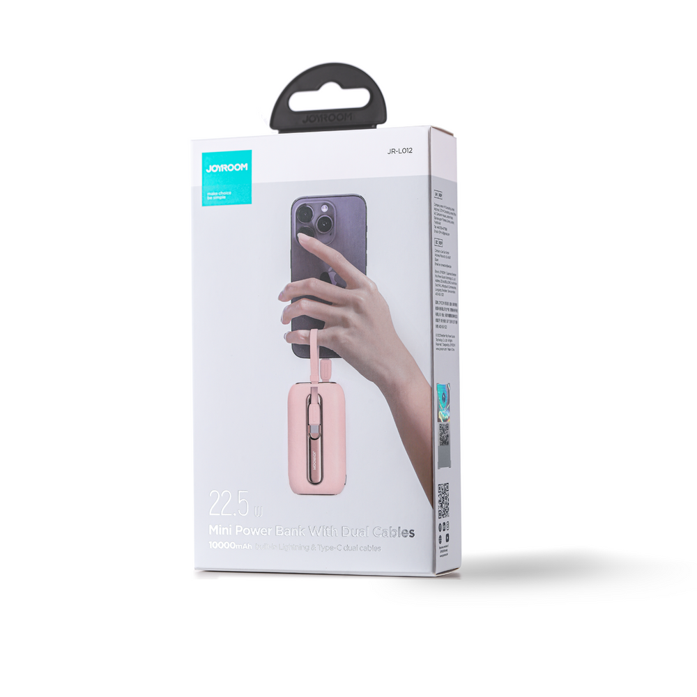 Mini Powerbank Joyroom 10000mAh Colorful Series 22.5W με 2 Ενσωματωμένα Καλώδια USB-C και Lightning Ροζ (JR-L012) | www.lightgear.gr