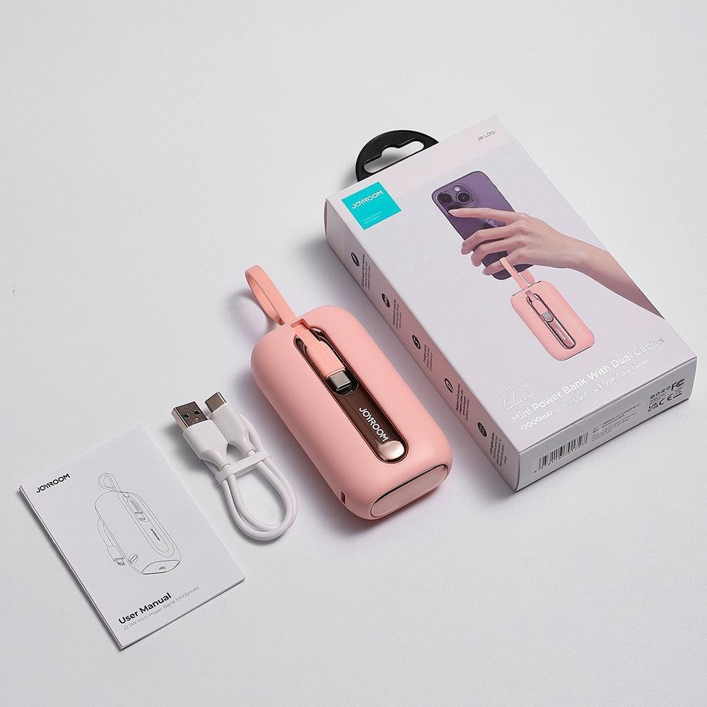 Mini Powerbank Joyroom 10000mAh Colorful Series 22.5W με 2 Ενσωματωμένα Καλώδια USB-C και Lightning Ροζ (JR-L012) | www.lightgear.gr