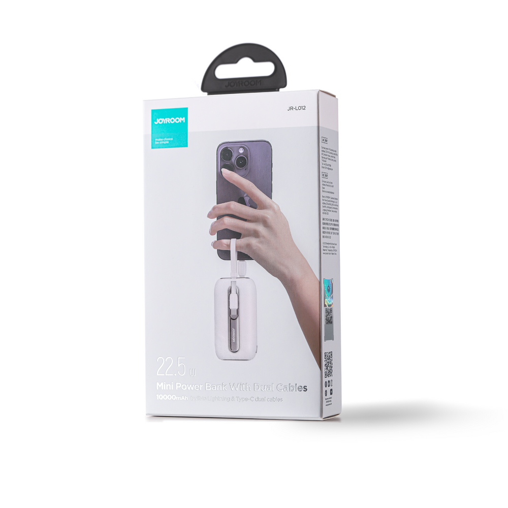 Mini Powerbank Joyroom 10000mAh Colorful Series 22.5W με 2 Ενσωματωμένα Καλώδια USB-C και Lightning Λευκό (JR-L012) | www.lightgear.gr