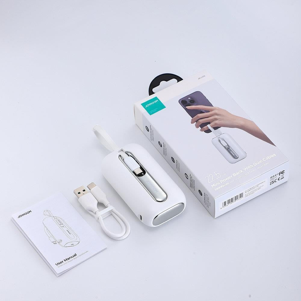 Mini Powerbank Joyroom 10000mAh Colorful Series 22.5W με 2 Ενσωματωμένα Καλώδια USB-C και Lightning Λευκό (JR-L012) | www.lightgear.gr