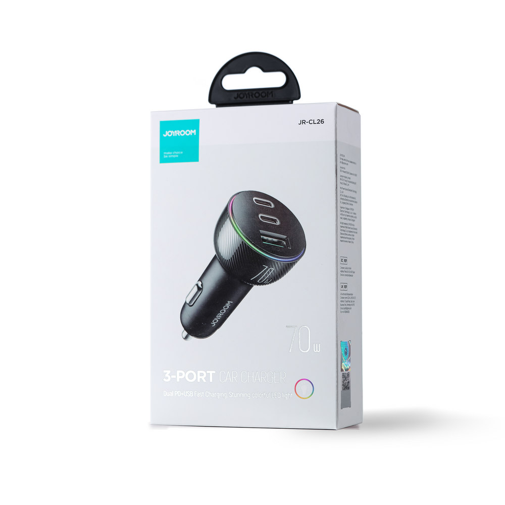 Φορτιστής Αυτοκινήτου Joyroom 70W με 3 Θύρες USB, 2 x USB-C Μαύρο (JR-CL26) | www.lightgear.gr