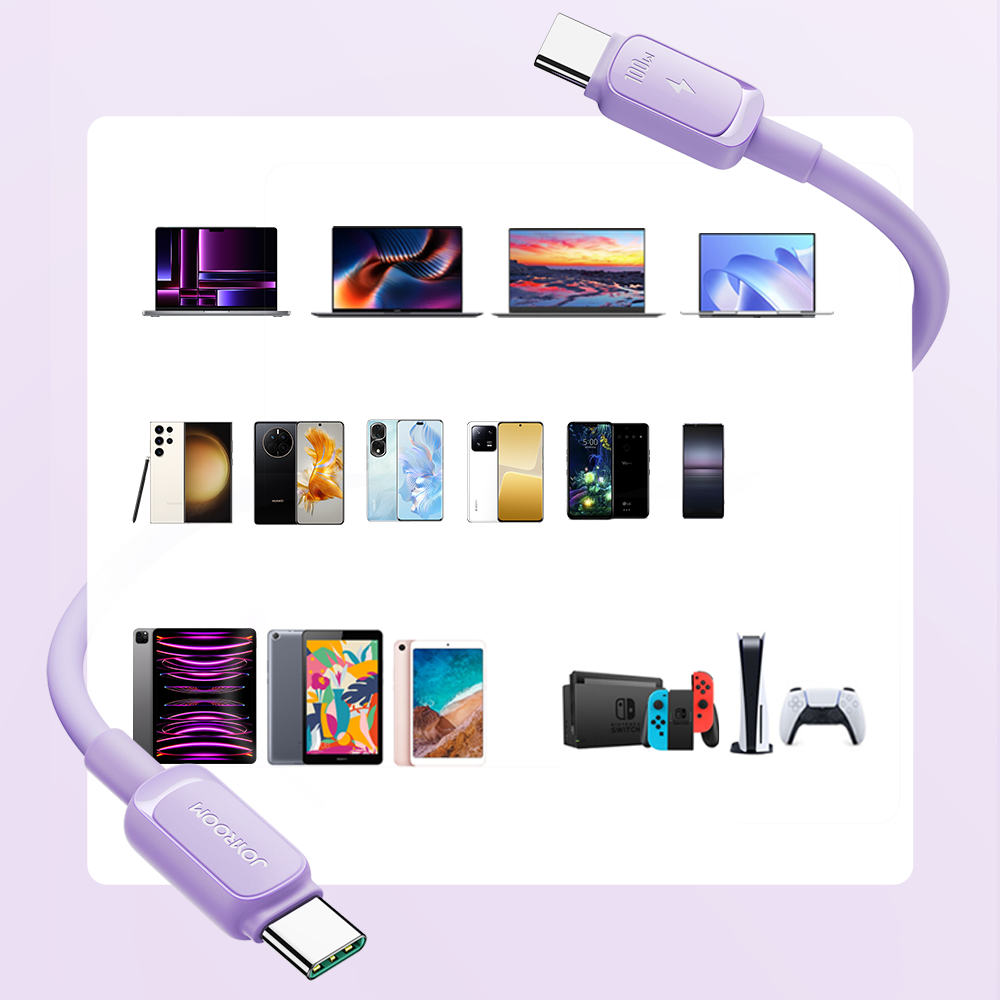 Καλώδιο USB-C / USB-C 100W Joyroom Multi-Color Series A14 1.2m Μωβ | www.lightgear.gr