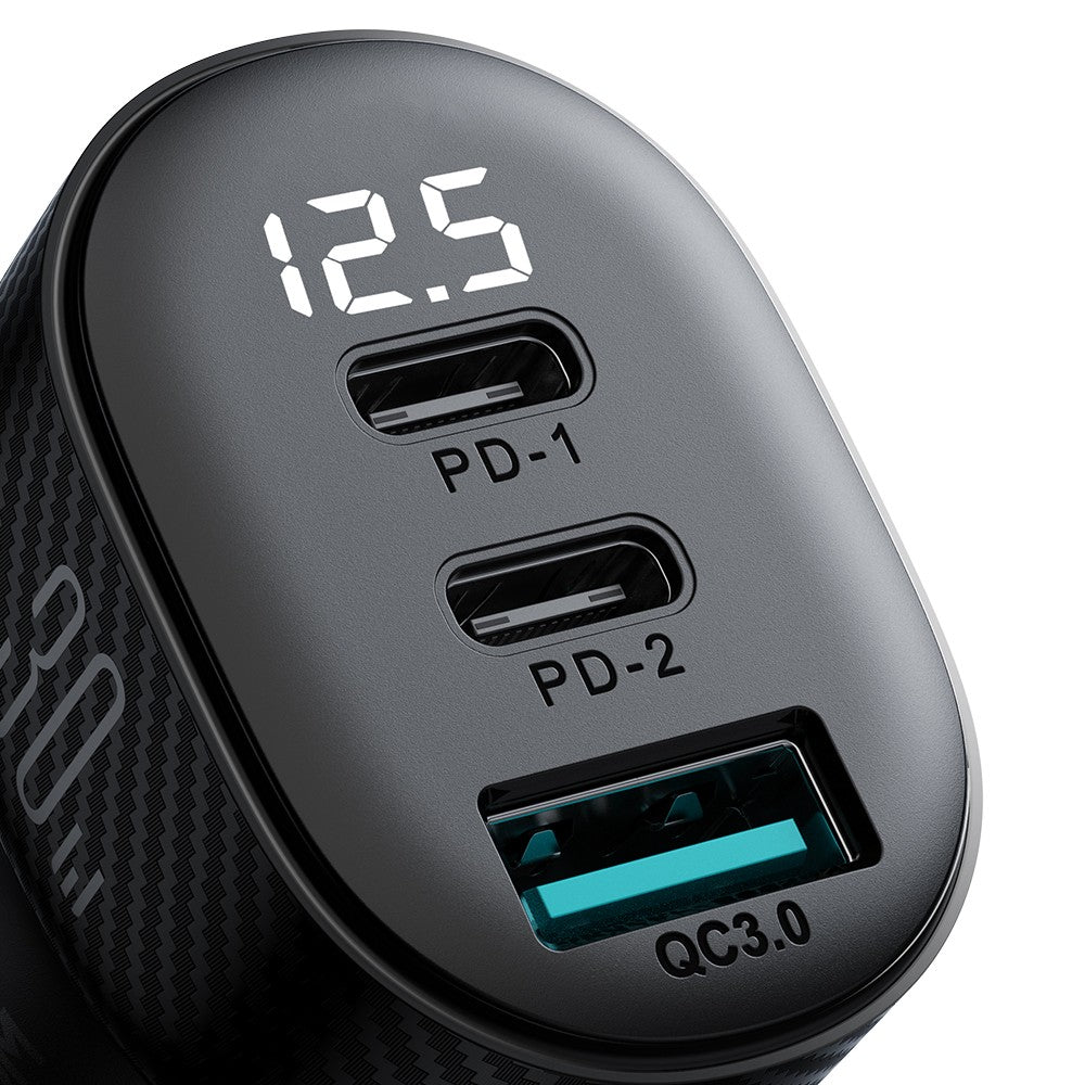 Φορτιστής Αυτοκινήτου Joyroom JR-CCD04 30W 2x USB-C USB-A με Display Μαύρο | www.lightgear.gr