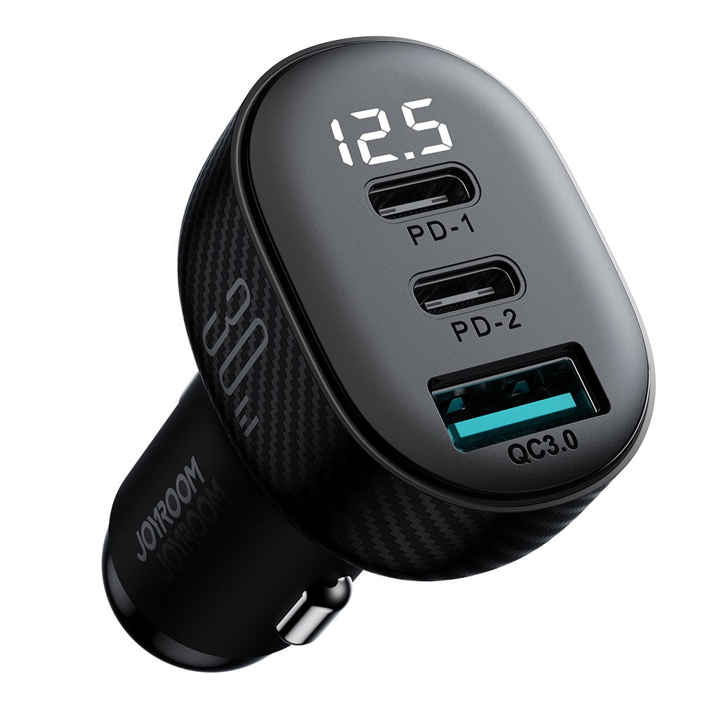 Φορτιστής Αυτοκινήτου Joyroom JR-CCD04 30W 2x USB-C USB-A με Display Μαύρο | www.lightgear.gr