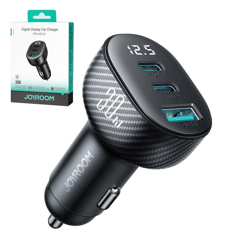 Φορτιστής Αυτοκινήτου Joyroom JR-CCD04 30W 2x USB-C USB-A με Display Μαύρο | www.lightgear.gr