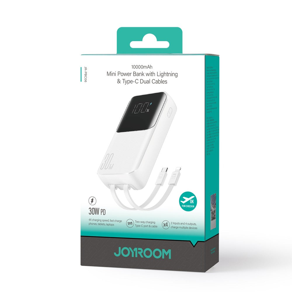 Mini Power Bank Joyroom JR-PBC06 30W 10000mAh με Ενσωματωμένα Καλώδια Λευκό | www.lightgear.gr
