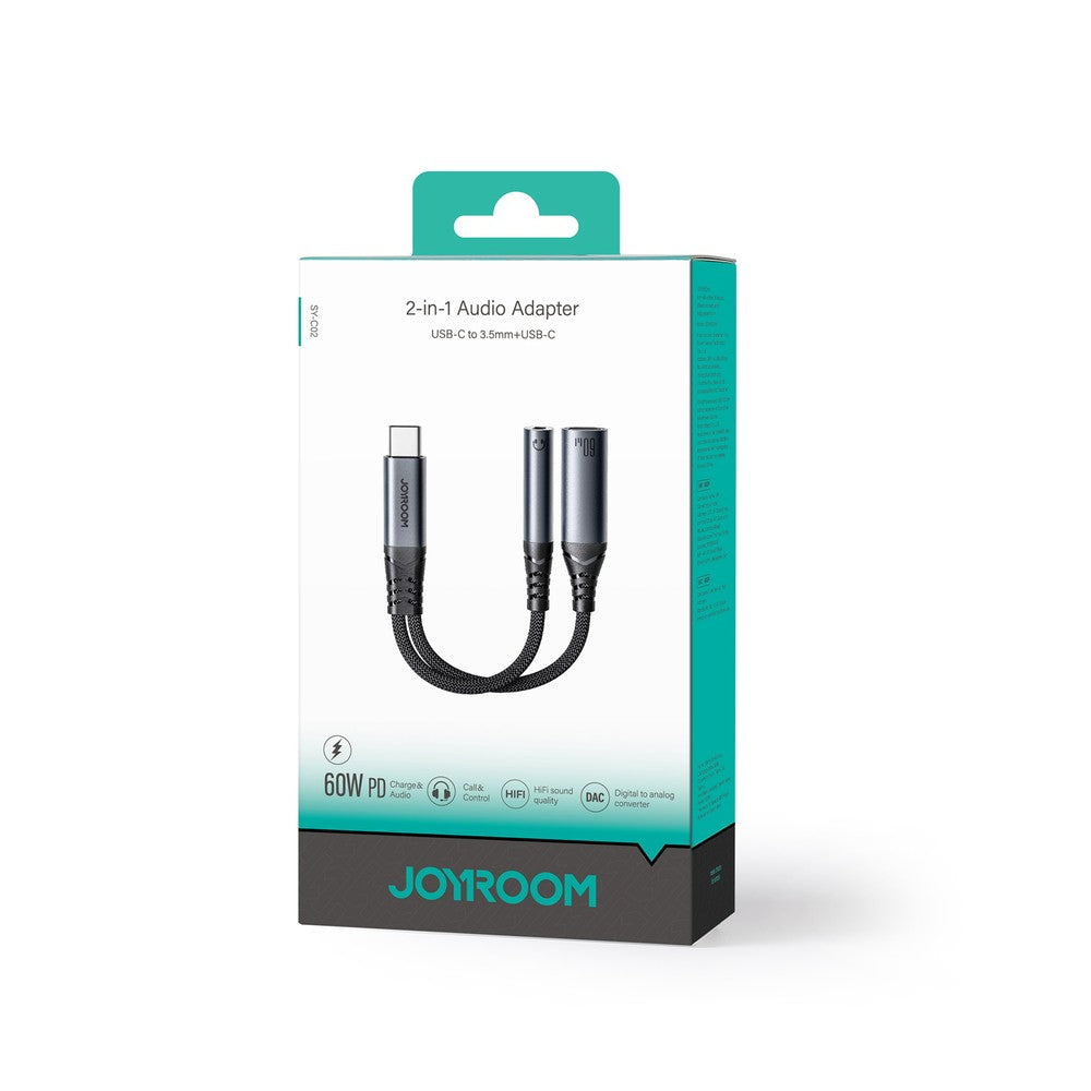 2in1 DAC Adapter Joyroom SY-C02 USB-C σε USB-C / 3.5mm Mini Jack Μαύρο | www.lightgear.gr
