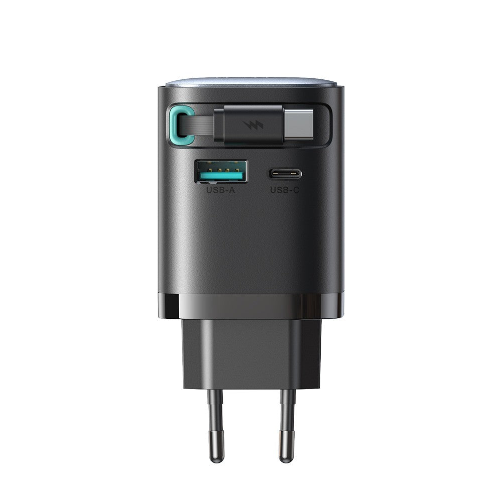 Φορτιστής Joyroom JR-TCL02 65W USB-A USB-C GaN με Ενσωματωμένο USB-C Καλώδιο Μαύρο | www.lightgear.gr