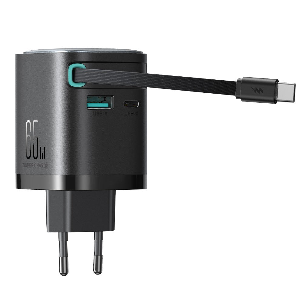 Φορτιστής Joyroom JR-TCL02 65W USB-A USB-C GaN με Ενσωματωμένο USB-C Καλώδιο Μαύρο | www.lightgear.gr