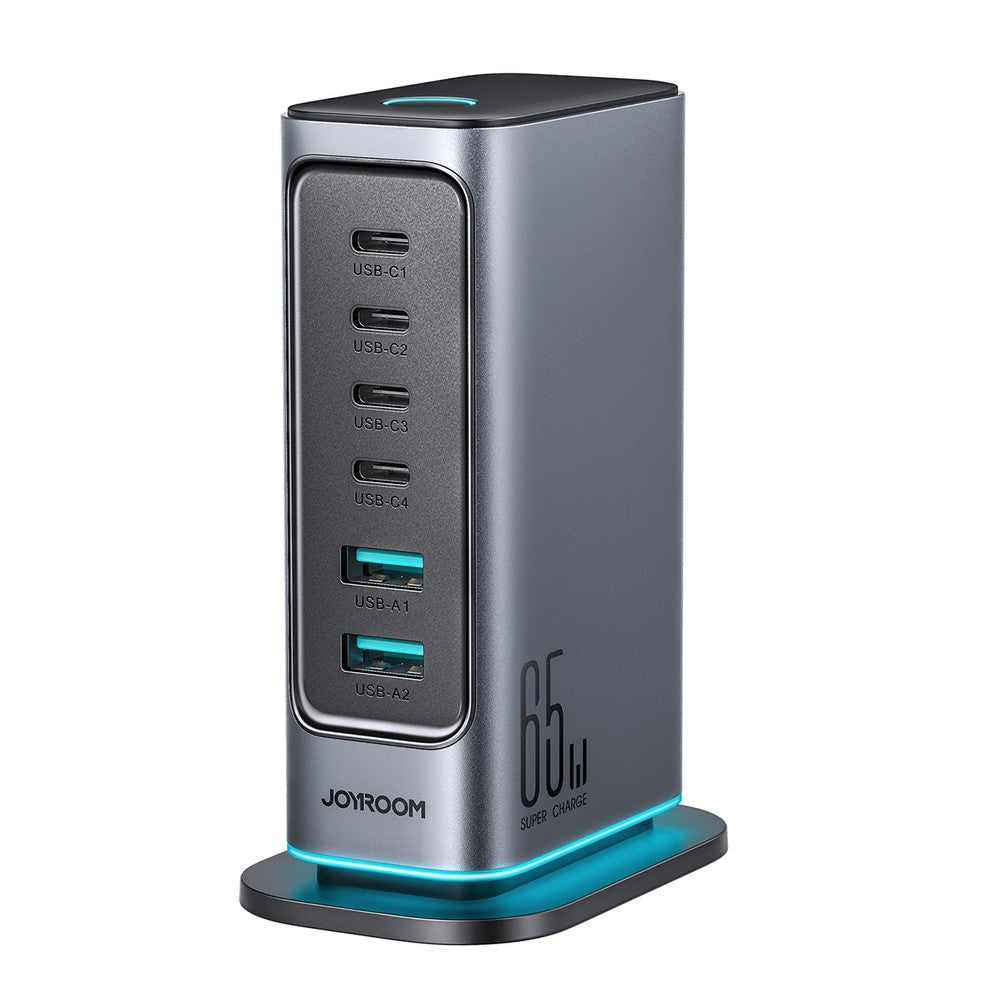 Multiport GaN Charger Joyroom JR-TCM02 65W EU 4x USB-C 2x USB-A Σκούρο Γκρι | www.lightgear.gr