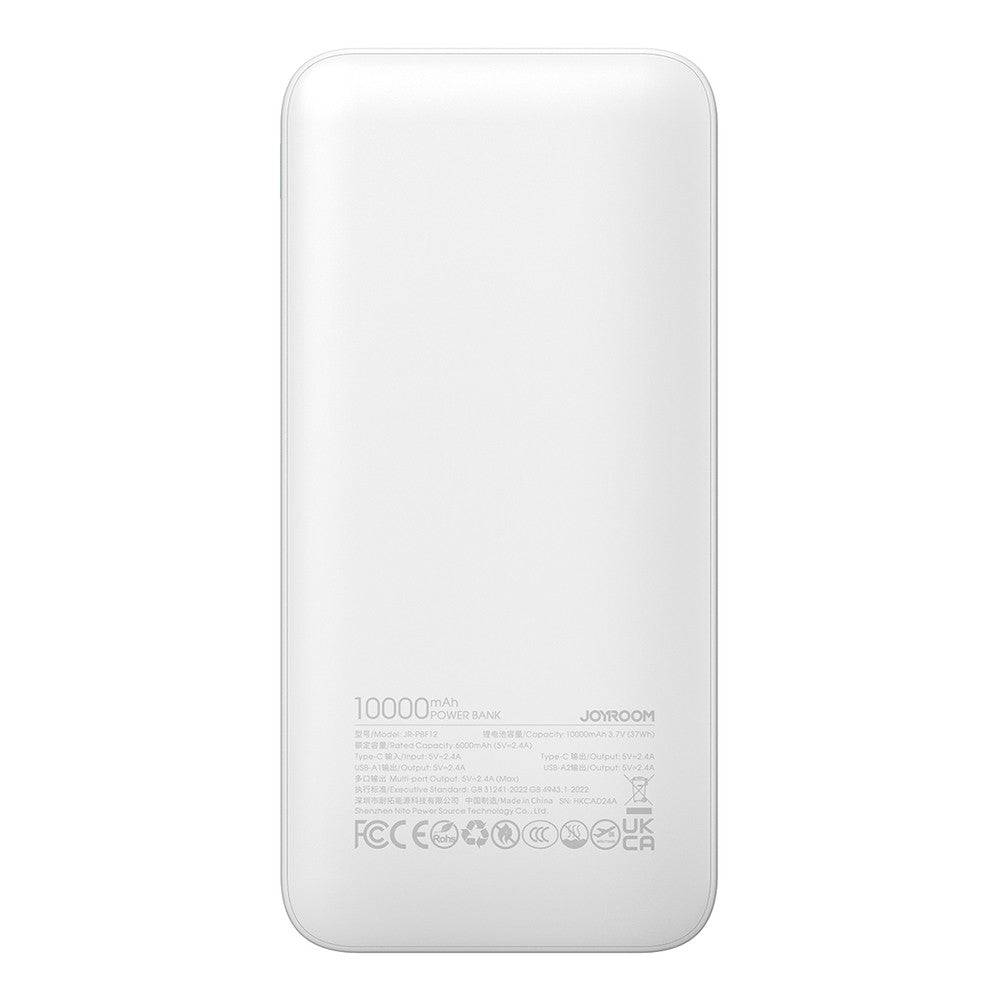 Powerbank Joyroom JR-PBF12 10000mAh 2.4A 2x USB-A 1x USB-C Λευκό | www.lightgear.gr