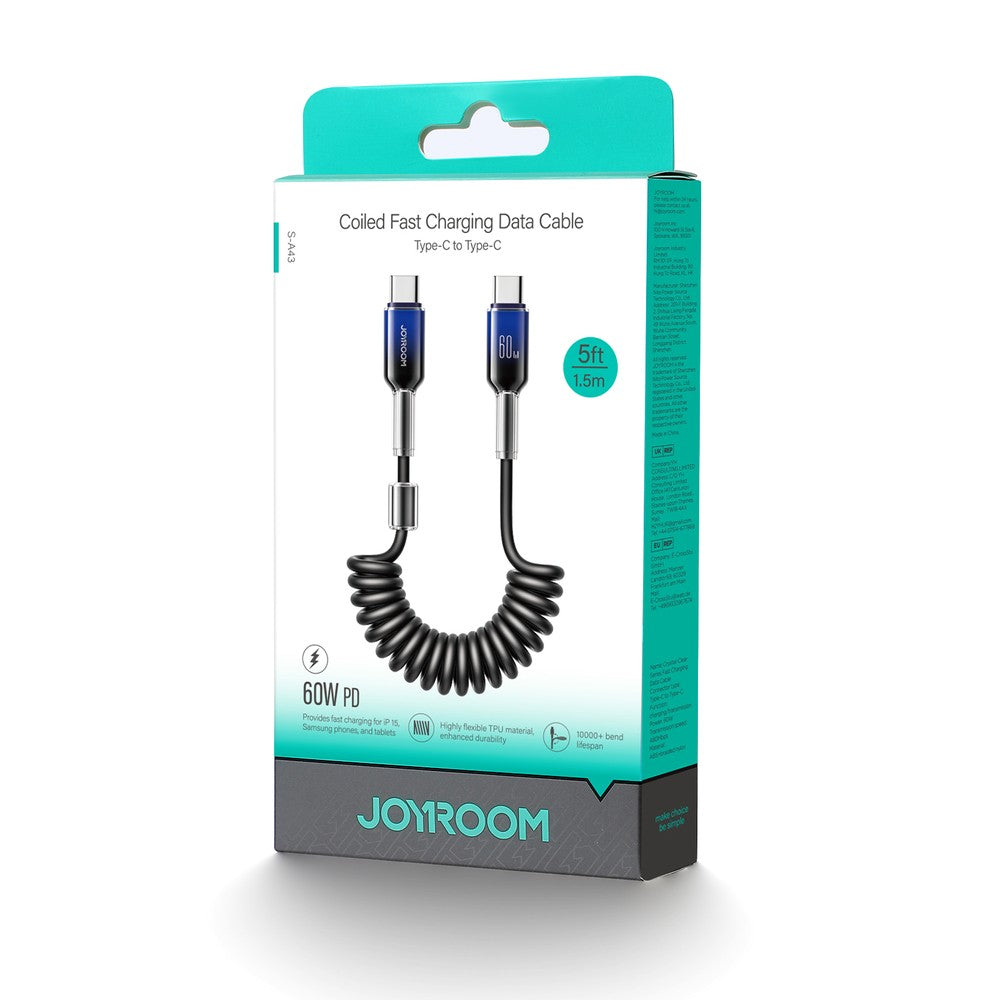 Καλώδιο USB-C σε USB-C Joyroom S-A43 Crystal-Clear Series 60W Spiral 1.5m Μαύρο | www.lightgear.gr