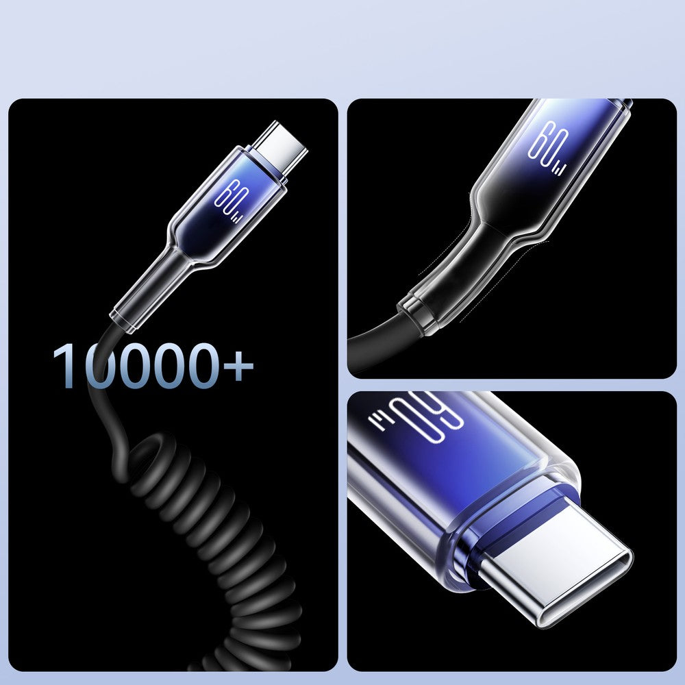 Καλώδιο USB-C σε USB-C Joyroom S-A43 Crystal-Clear Series 60W Spiral 1.5m Μαύρο | www.lightgear.gr