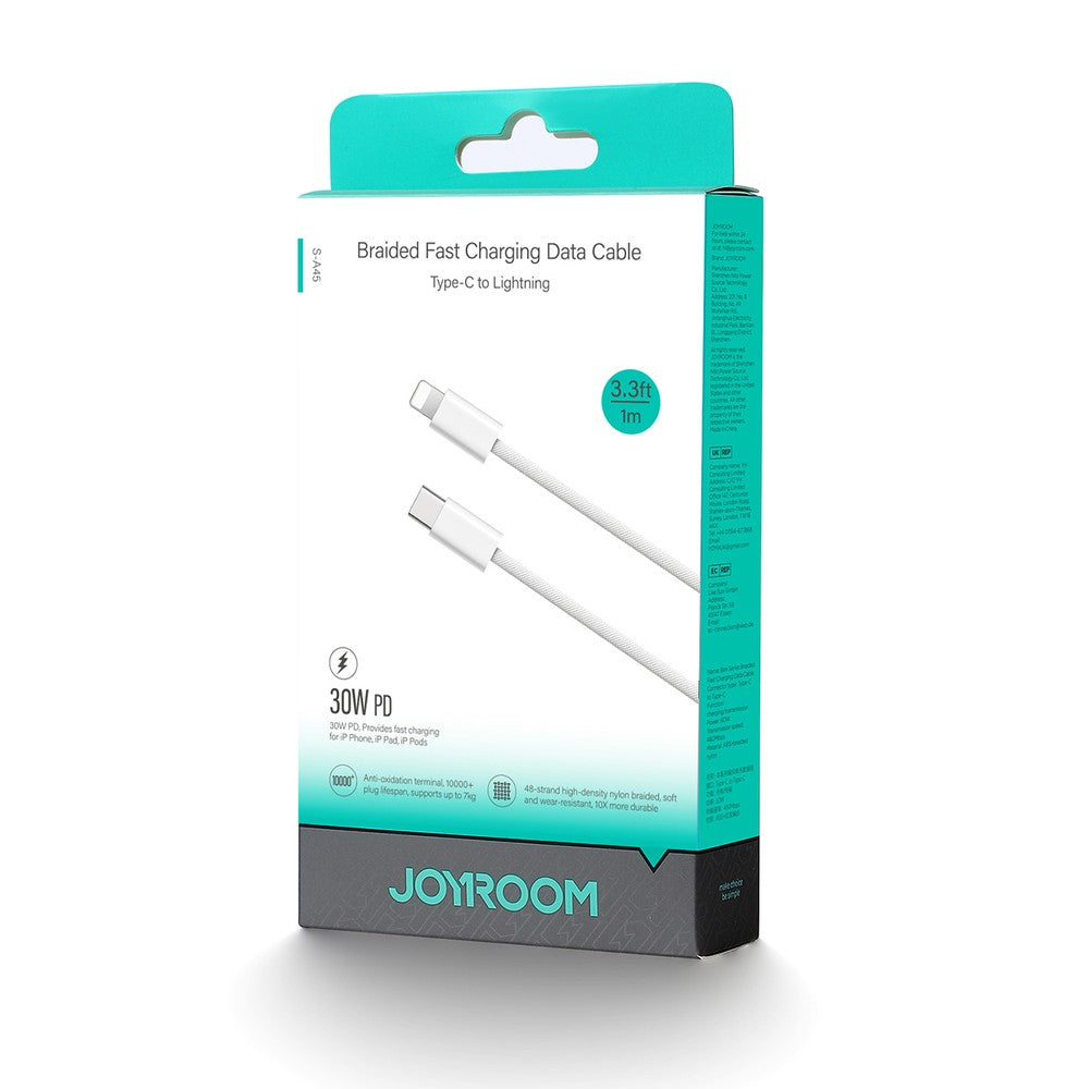 Καλώδιο Joyroom S-A45 Ben Series 30W USB-C - Lightning Braided 1m Λευκό | www.lightgear.gr