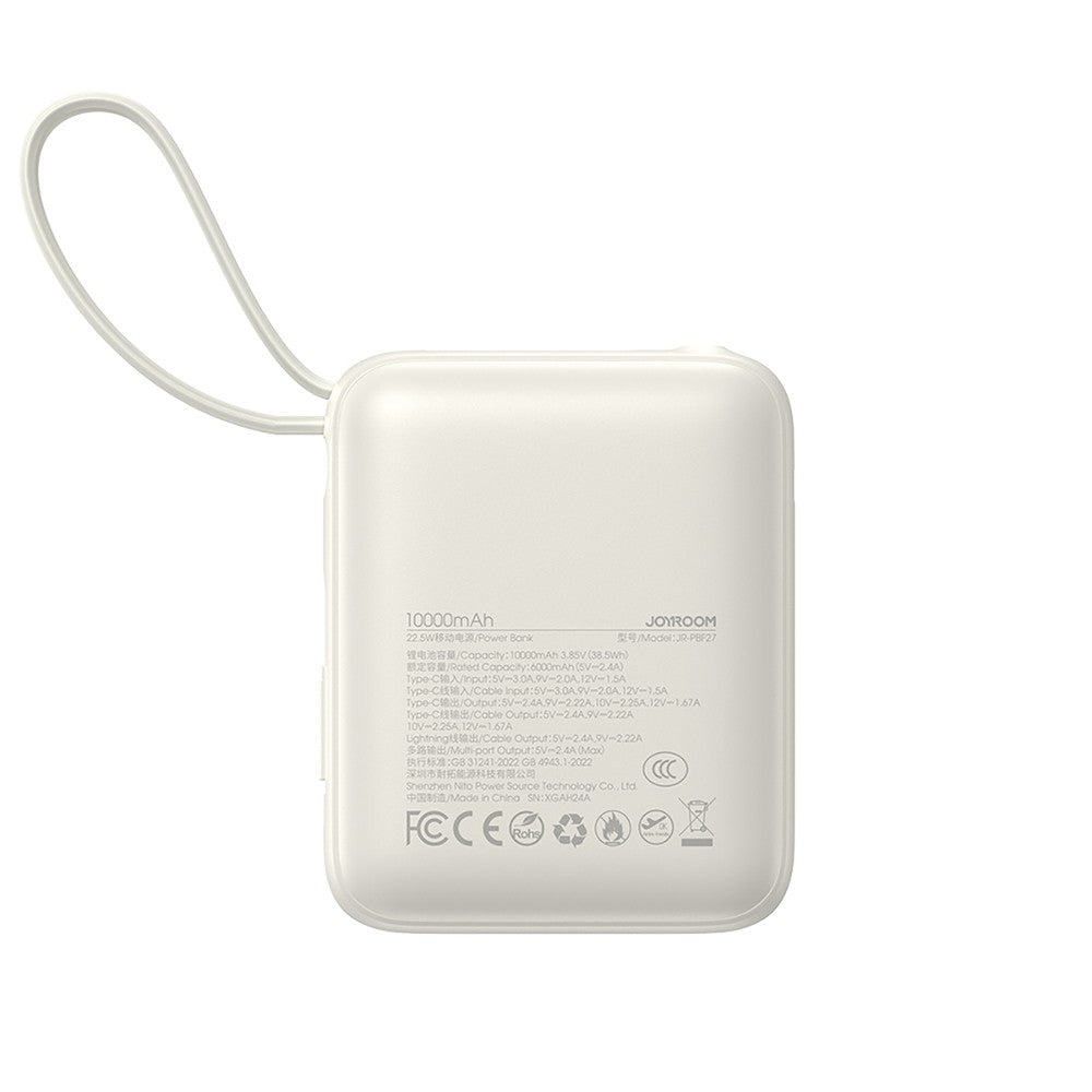 Powerbank Joyroom JR-PBF27 10000mAh 22.5W με Ενσωματωμένα Καλώδια USB-C και Lightning Λευκό | www.lightgear.gr