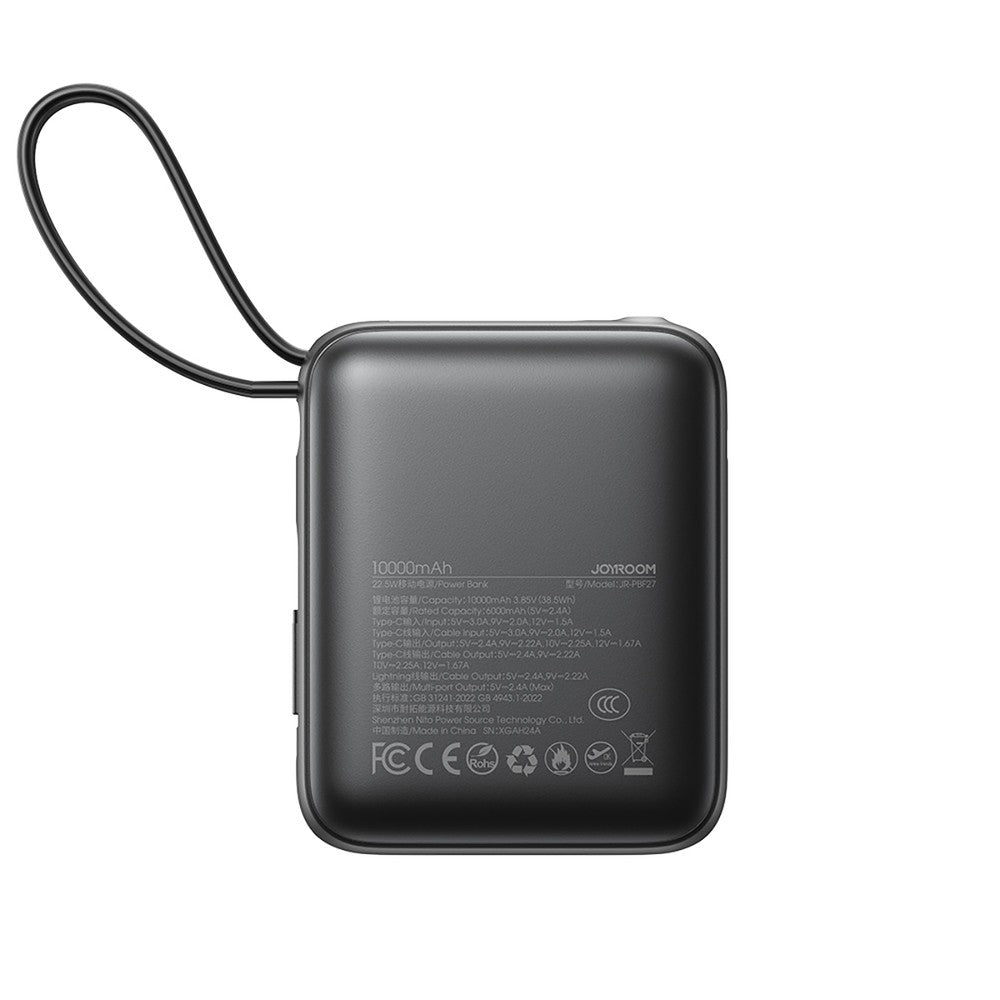 Powerbank Joyroom JR-PBF27 10000mAh 22.5W με Ενσωματωμένα Καλώδια USB-C και Lightning Μαύρο | www.lightgear.gr
