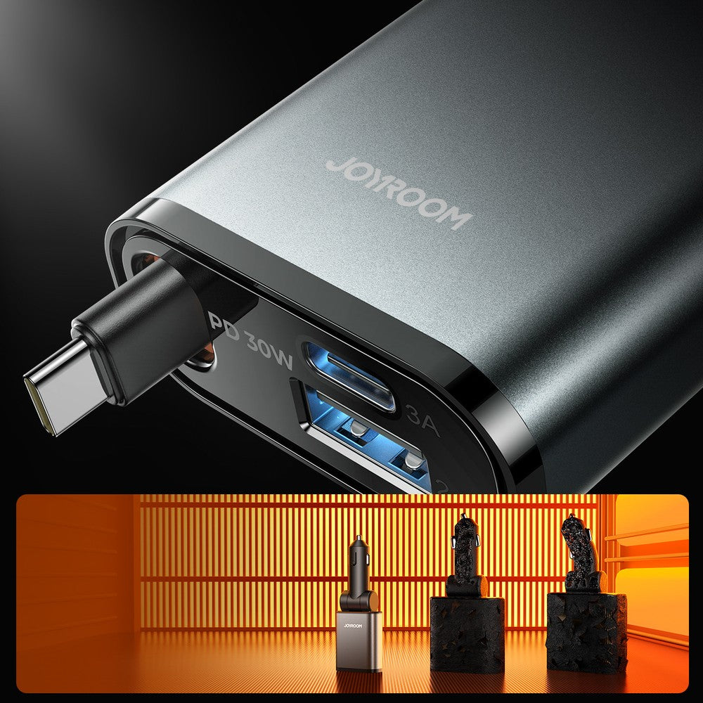 Car Charger Joyroom JR-CCL07 3-in-1 με Ενσωματωμένο Retractable Cable Dark Gray | www.lightgear.gr