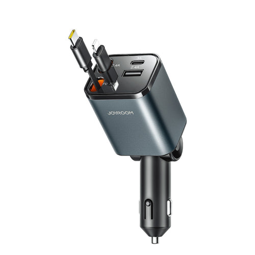 Car Charger Joyroom JR-CCL05 30W 4-in-1 με 2 Ενσωματωμένα Retractable Καλώδια Dark Gray | www.lightgear.gr
