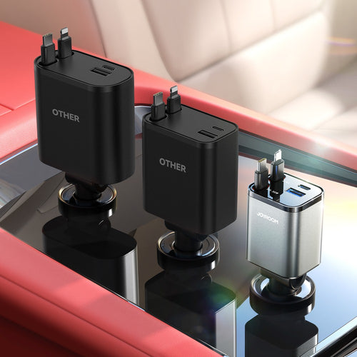 Car Charger Joyroom JR-CCL05 30W 4-in-1 με 2 Ενσωματωμένα Retractable Καλώδια Dark Gray | www.lightgear.gr