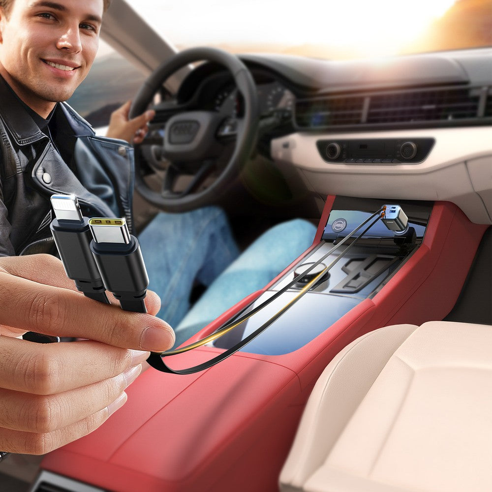 Car Charger Joyroom JR-CCL05 30W 4-in-1 με 2 Ενσωματωμένα Retractable Καλώδια Dark Gray | www.lightgear.gr