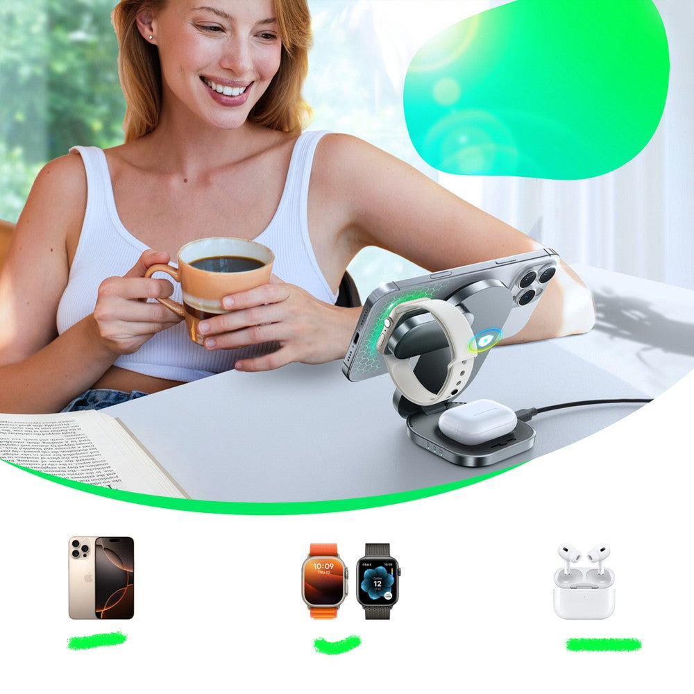 Ασύρματος Φορτιστής Qi 3-in-1 Joyroom JR-W17 Μαύρο | www.lightgear.gr