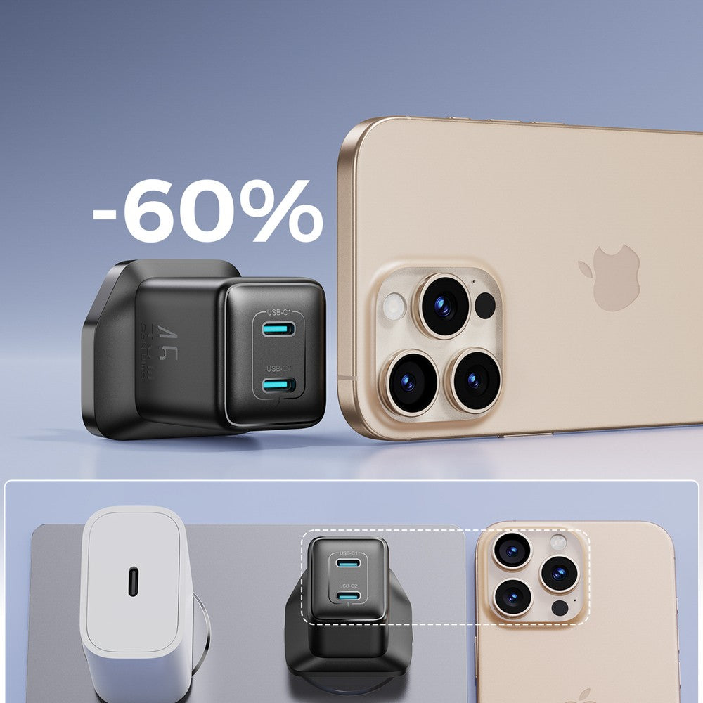 Επιτοίχιος Φορτιστής Joyroom JR-TCG17 45W 2 x USB-C (UK Plug) Μαύρο | www.lightgear.gr