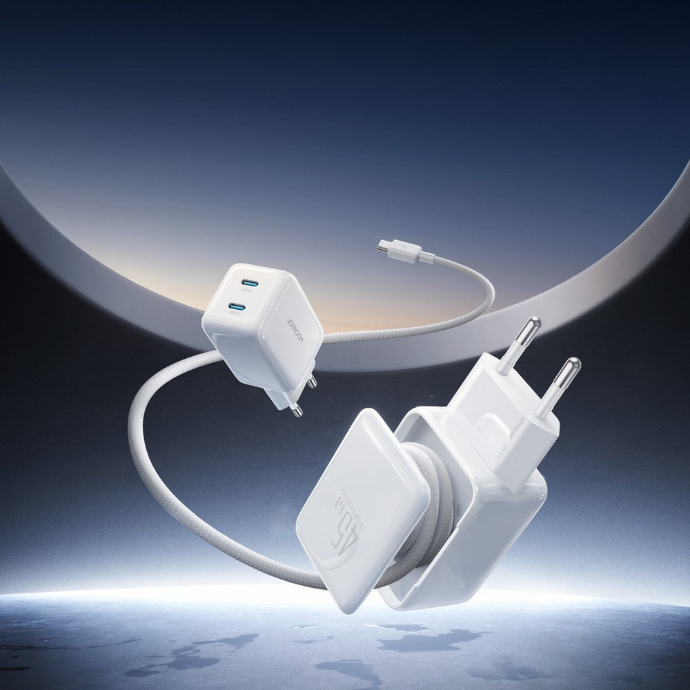 Επιτοίχιος Φορτιστής Joyroom JR-TCL05 45W GaN με Cable Organizer Λευκό | www.lightgear.gr