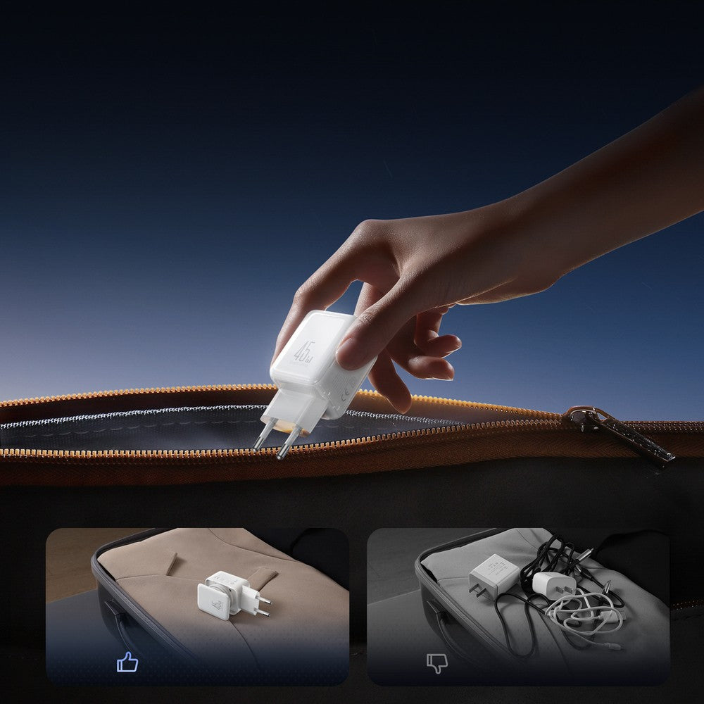 Επιτοίχιος Φορτιστής Joyroom JR-TCL05 45W GaN με Cable Organizer Λευκό | www.lightgear.gr