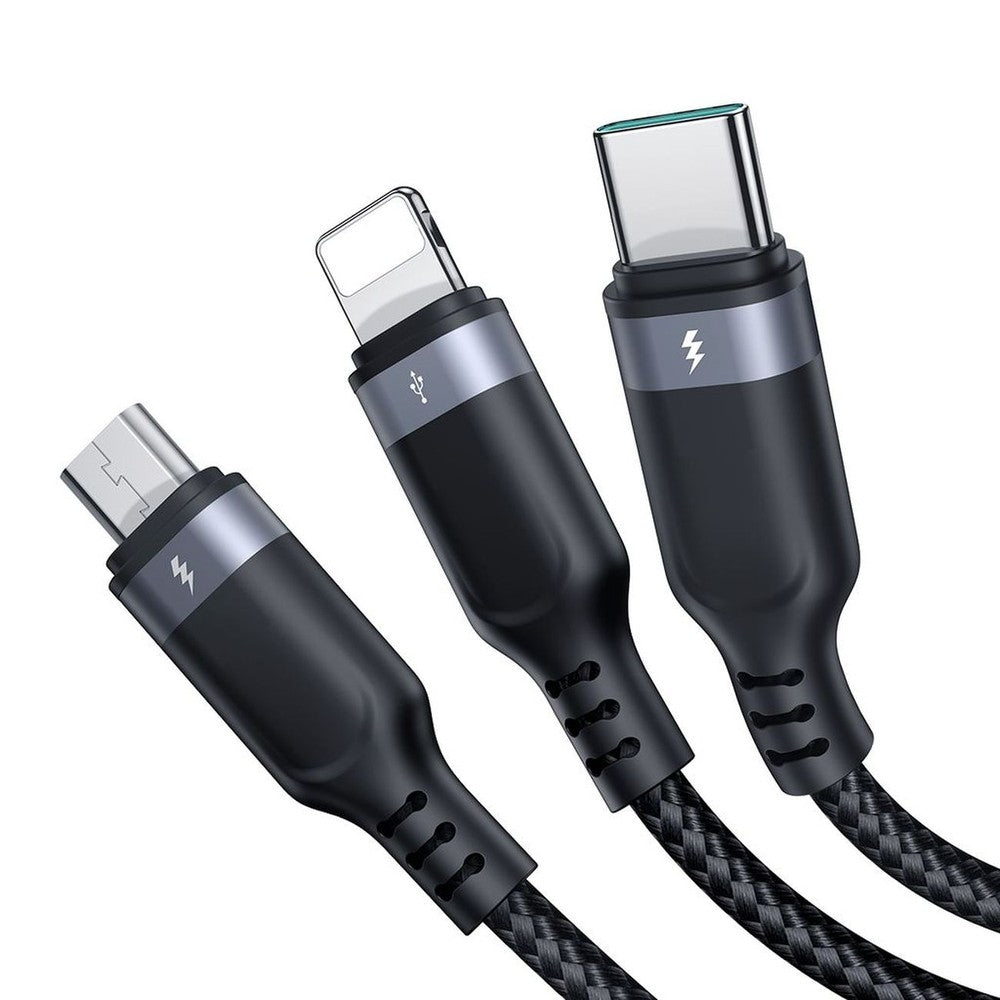 Καλώδιο 3in1 Joyroom S-A18 USB-A σε Lightning+USB-C+MicroUSB 1.2m Μαύρο | www.lightgear.gr