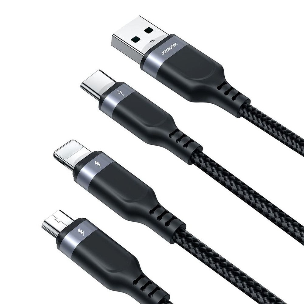 Καλώδιο 3in1 Joyroom S-A18 USB-A σε Lightning+USB-C+MicroUSB 1.2m Μαύρο | www.lightgear.gr