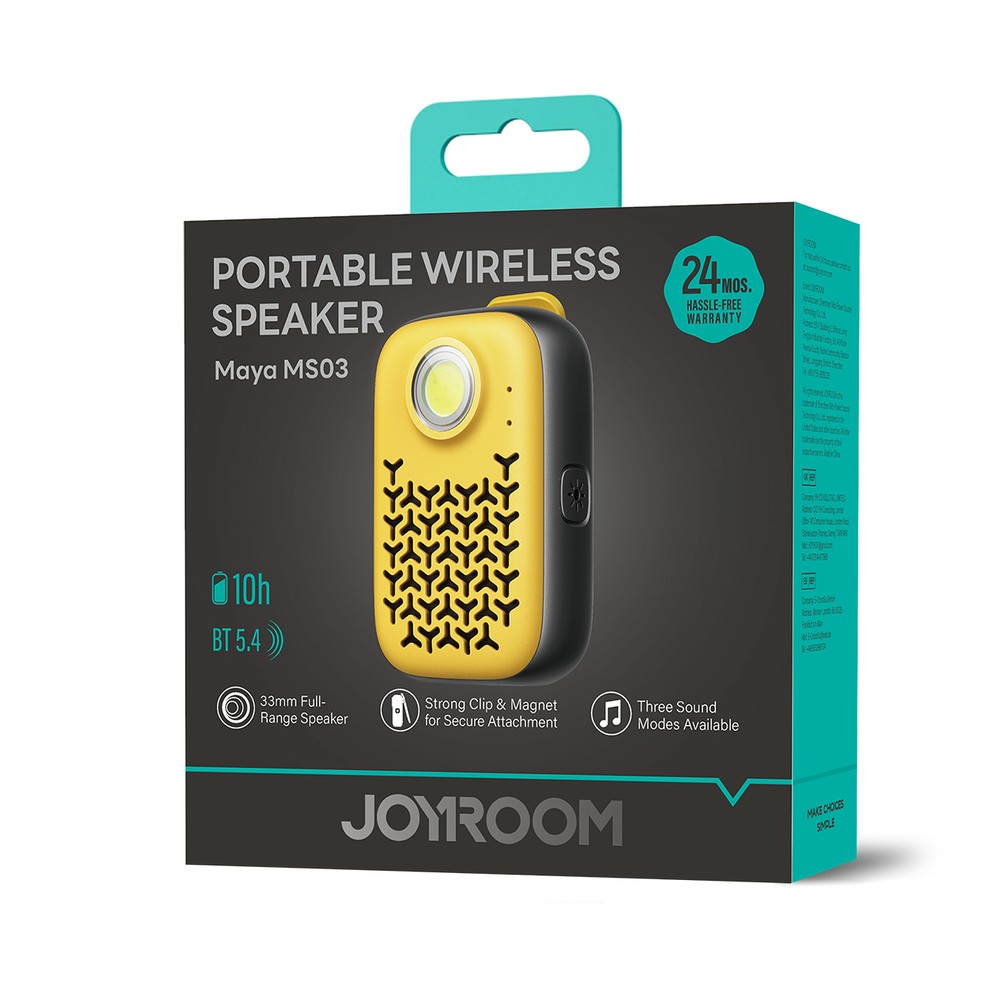 Φορητό Bluetooth Ηχείο Joyroom Maya JR-MS03 με Ενσωματωμένο Φακό Ανθεκτικό Κίτρινο | www.lightgear.gr