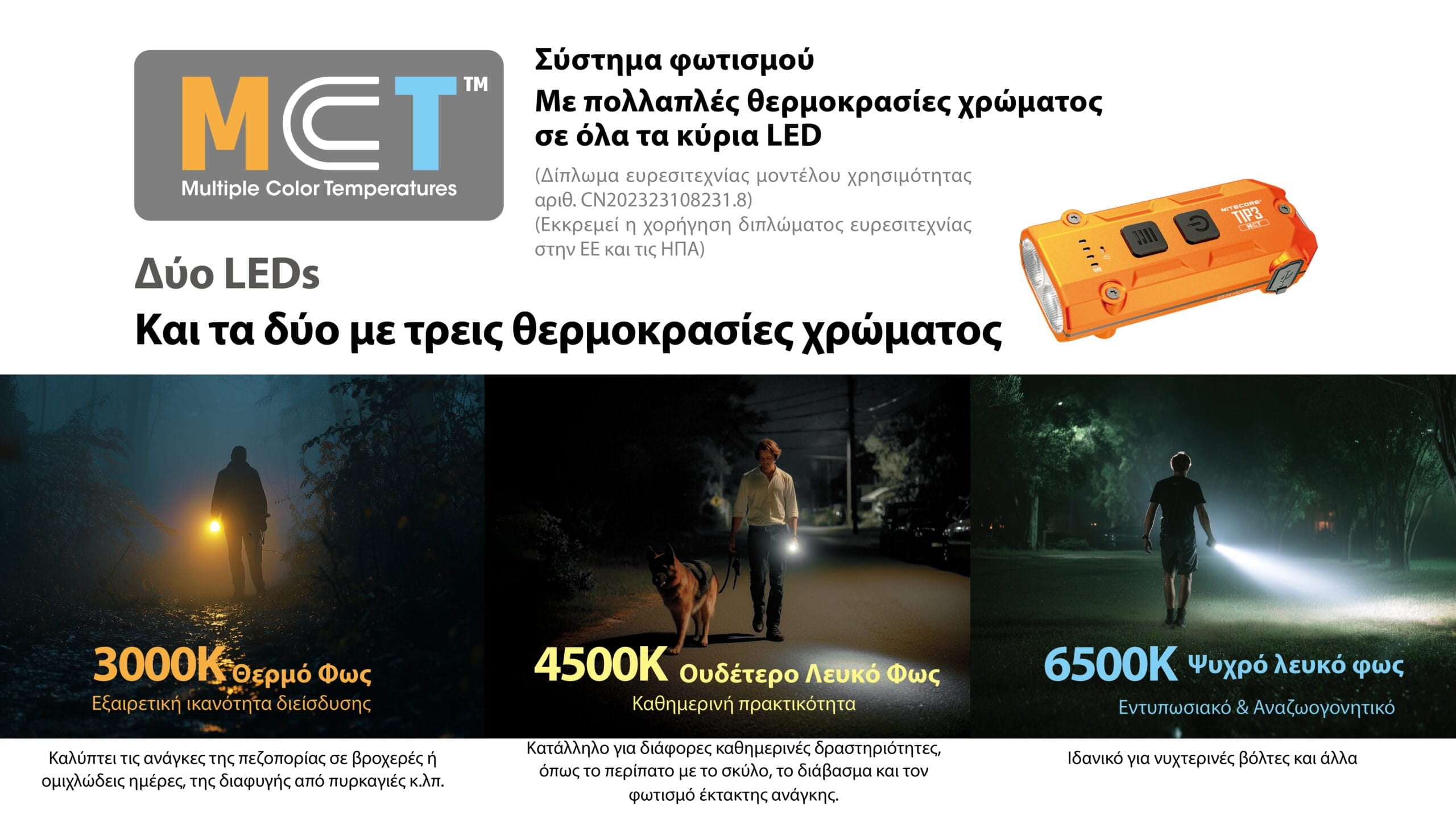 Φακός Επαναφορτιζόμενος Nitecore LED TIP3 | www.lightgear.gr