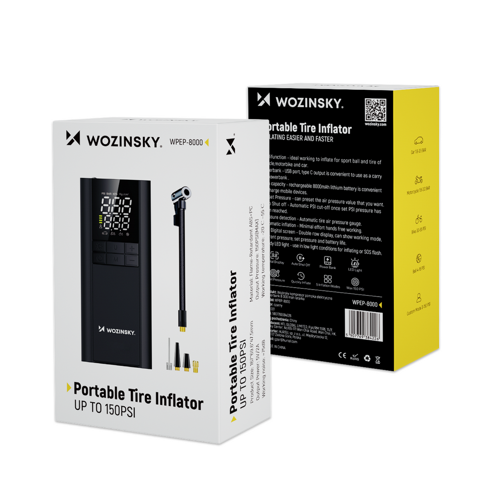 Ηλεκτρική Τρόμπα Wozinsky WPEP-8000 8000mAh Power Bank Φακός Black | www.lightgear.gr