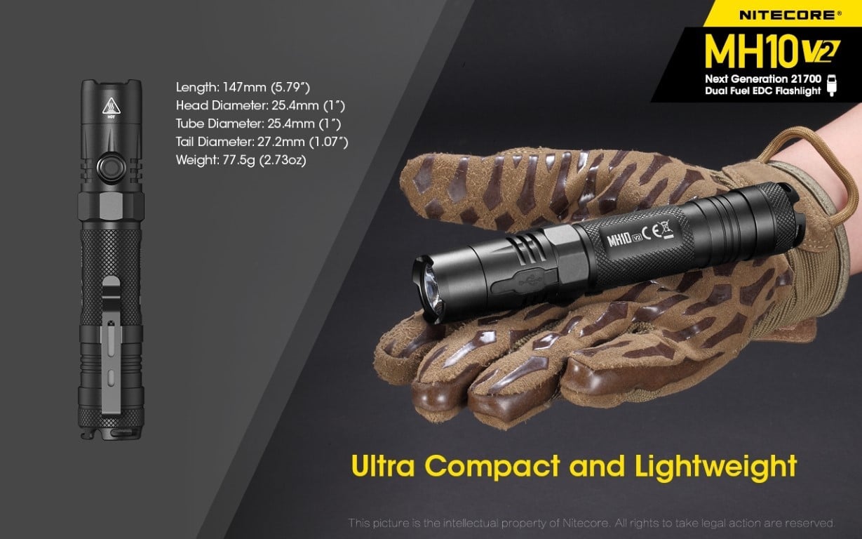 Επαναφορτιζόμενος Φακός Nitecore Multitask Hybrid MH10 V2 | www.lightgear.gr