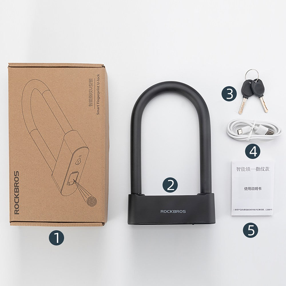 Λουκέτο Ποδηλάτου Rockbros 32210818001 SMART Fingerprint Reader Bluetooth Μαύρο 15,5x25,5x4,5cm | www.lightgear.gr