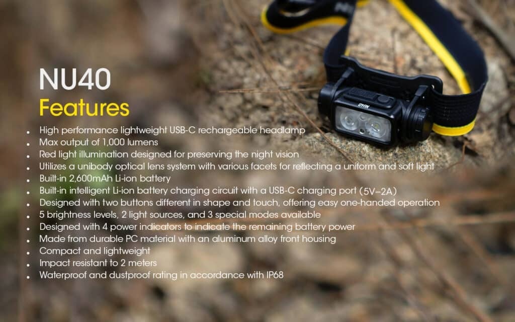 Επαναφορτιζόμενος Φακός Κεφαλής LED Nitecore NU40 | www.lightgear.gr